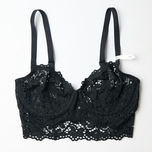 DKNY Classic Lace Longline Demi Bra Women's 32C Black Adjustable Underwire NWT